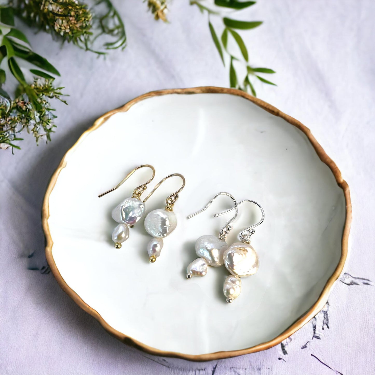 Keshi Pearl gold earrings