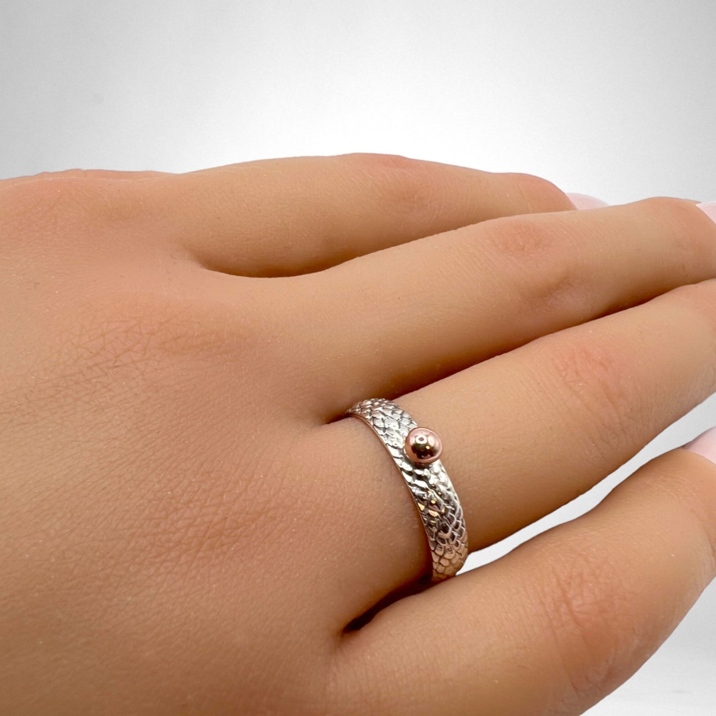 Silver ring with Copper ball