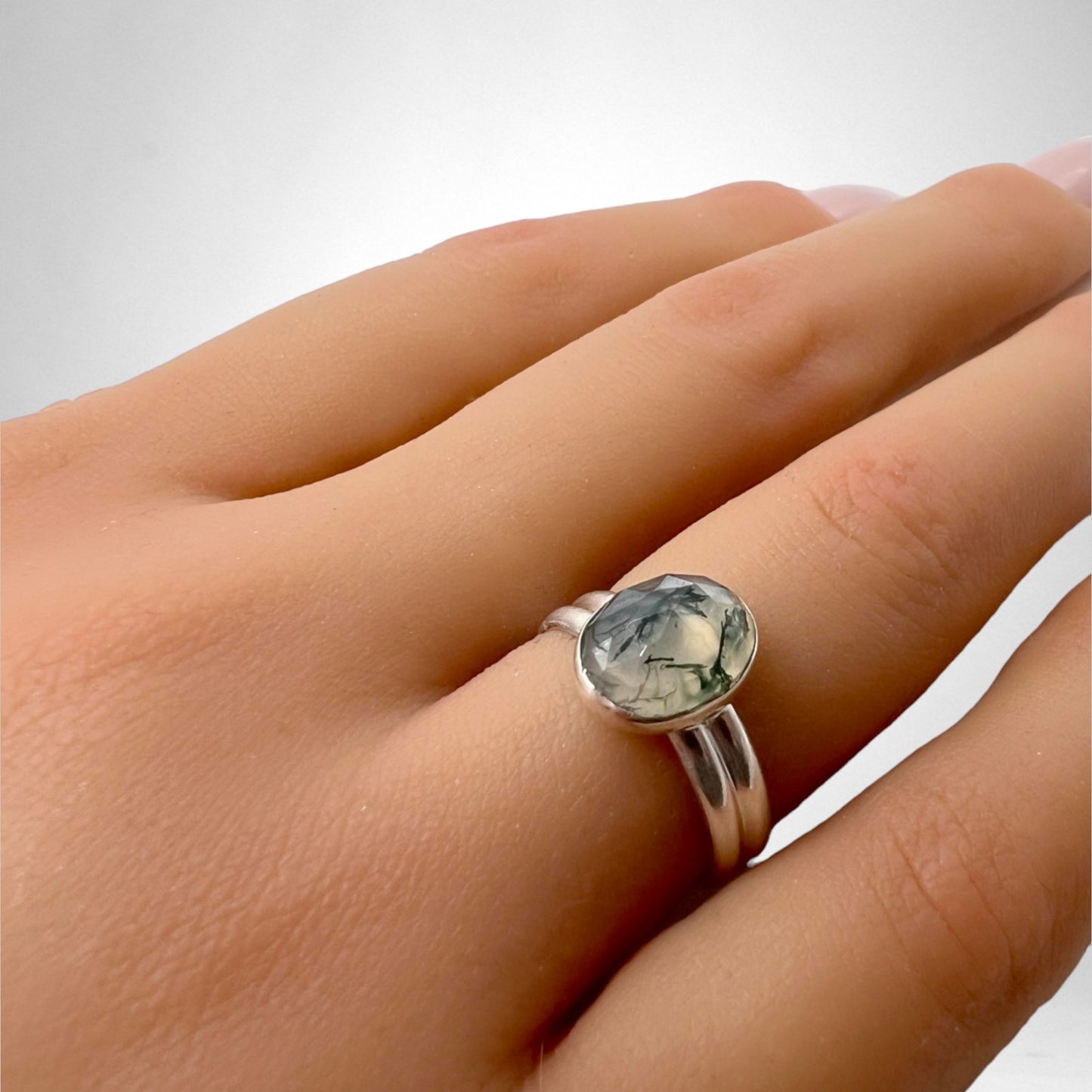 Moss Agate silfur hringur