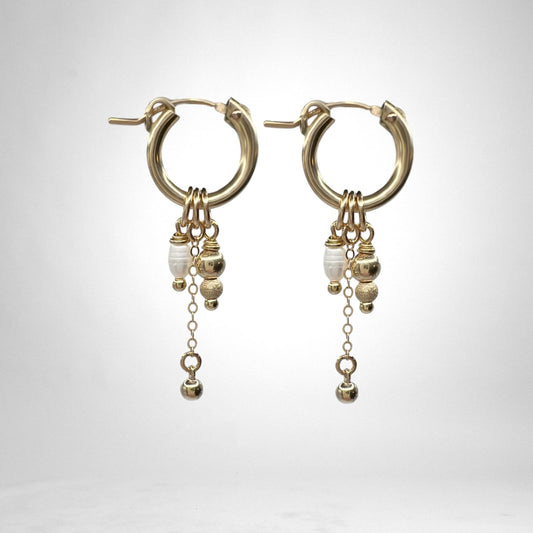 Gull hringlokkar með perlum, keðjum & kúlum