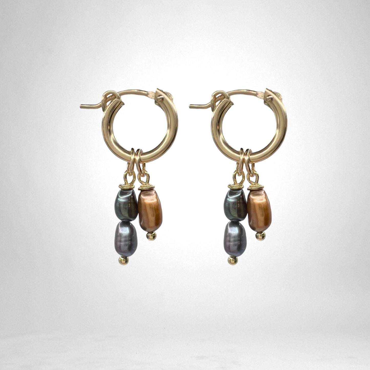 Gull hringlokkar svörtum & brúnum perlum