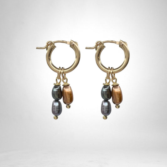 Gull hringlokkar svörtum & brúnum perlum