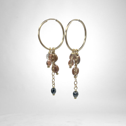 Gull hringlokkar með brúnum perlum & steinum