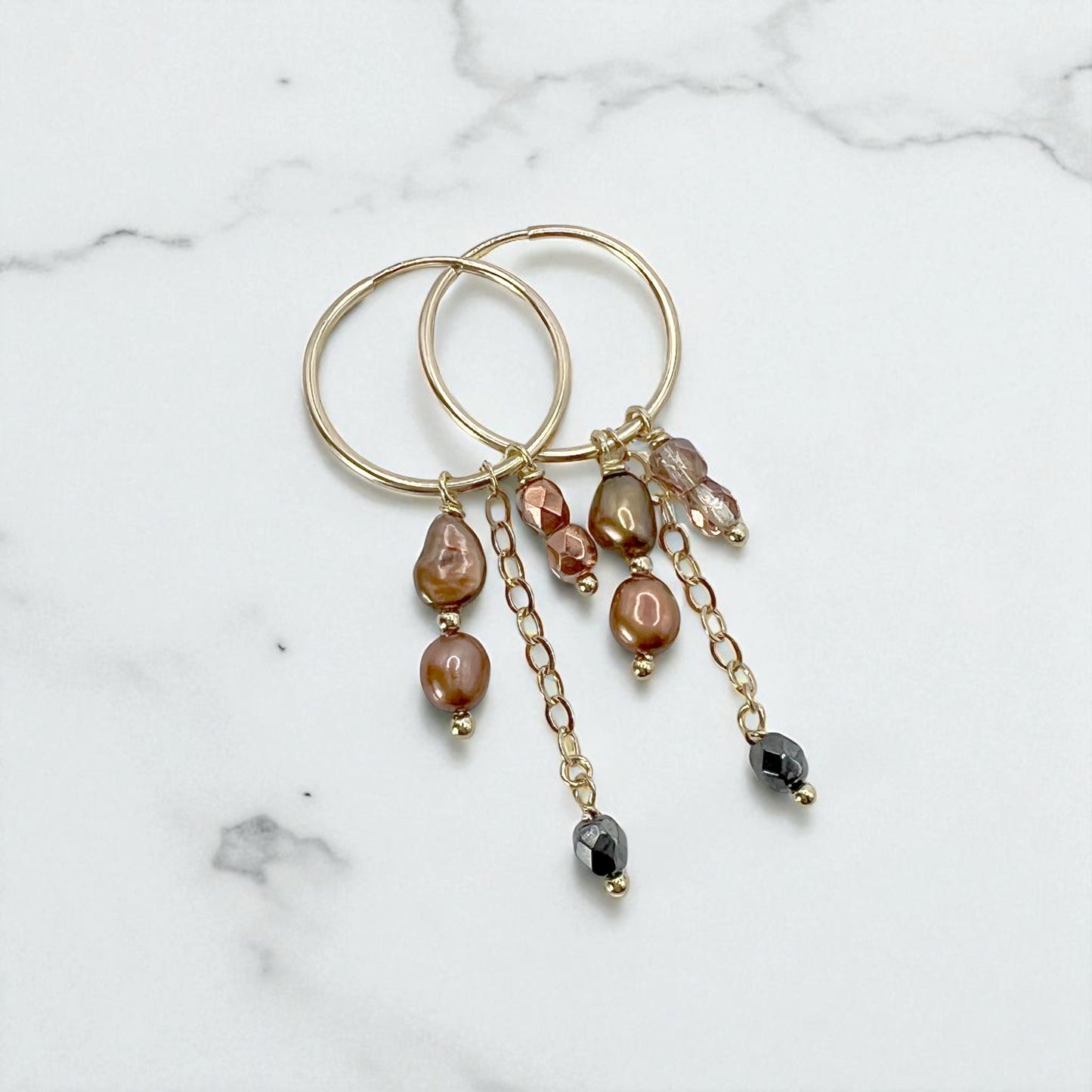 Gold hoops with brown pearls