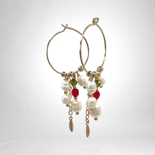 Gull hringlokkar með perlum & litríkum kristal