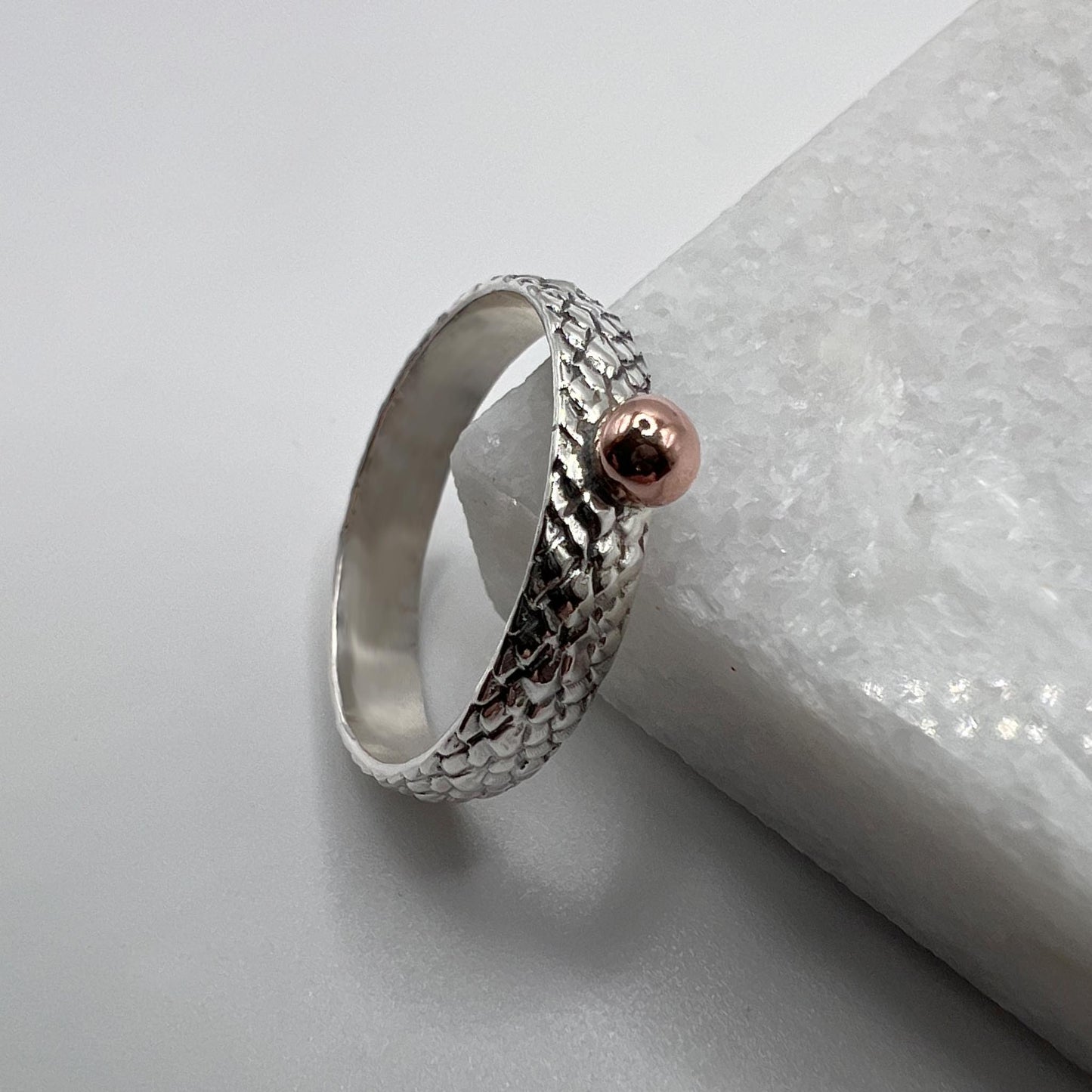 Silver ring with Copper ball