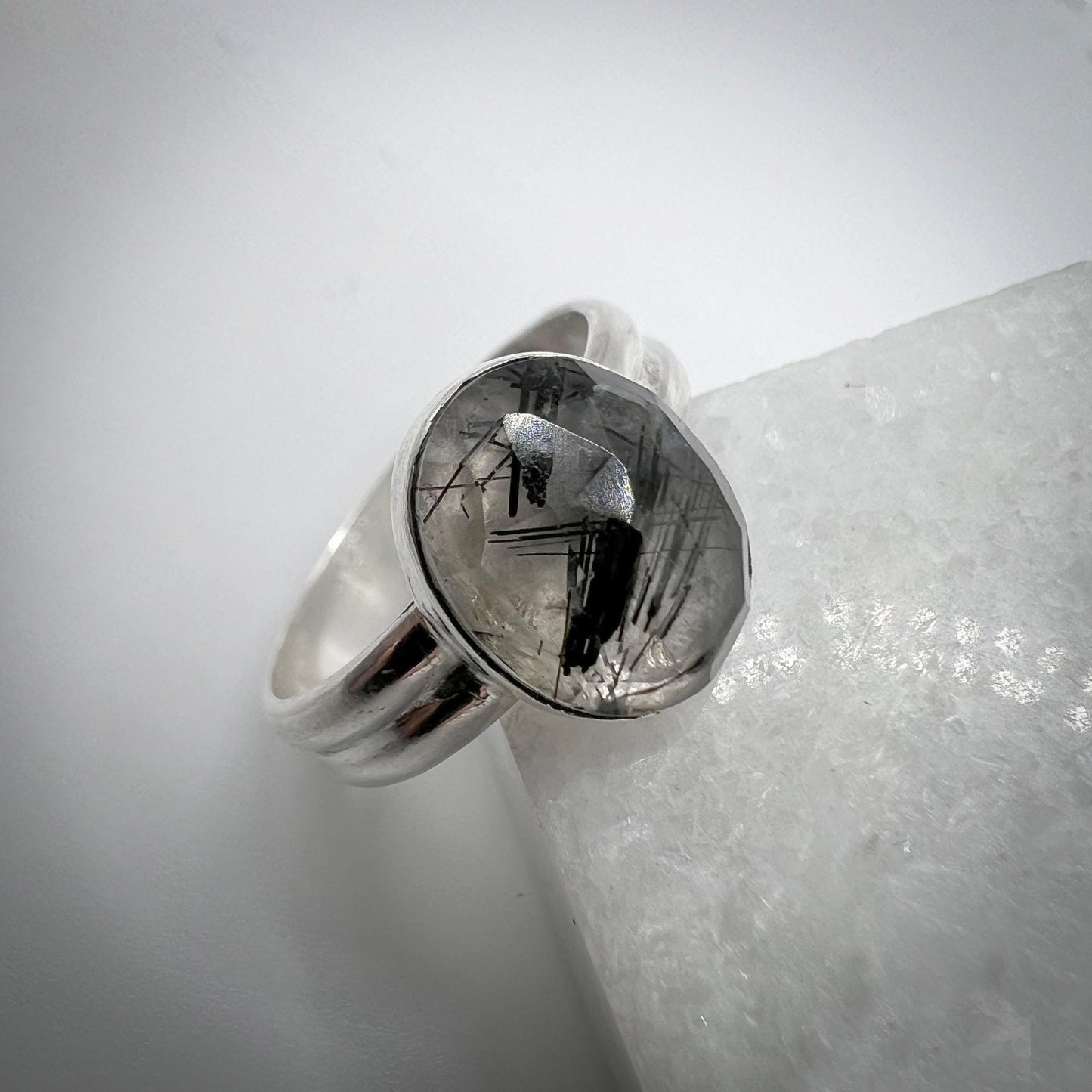 Black Rutile silver ring