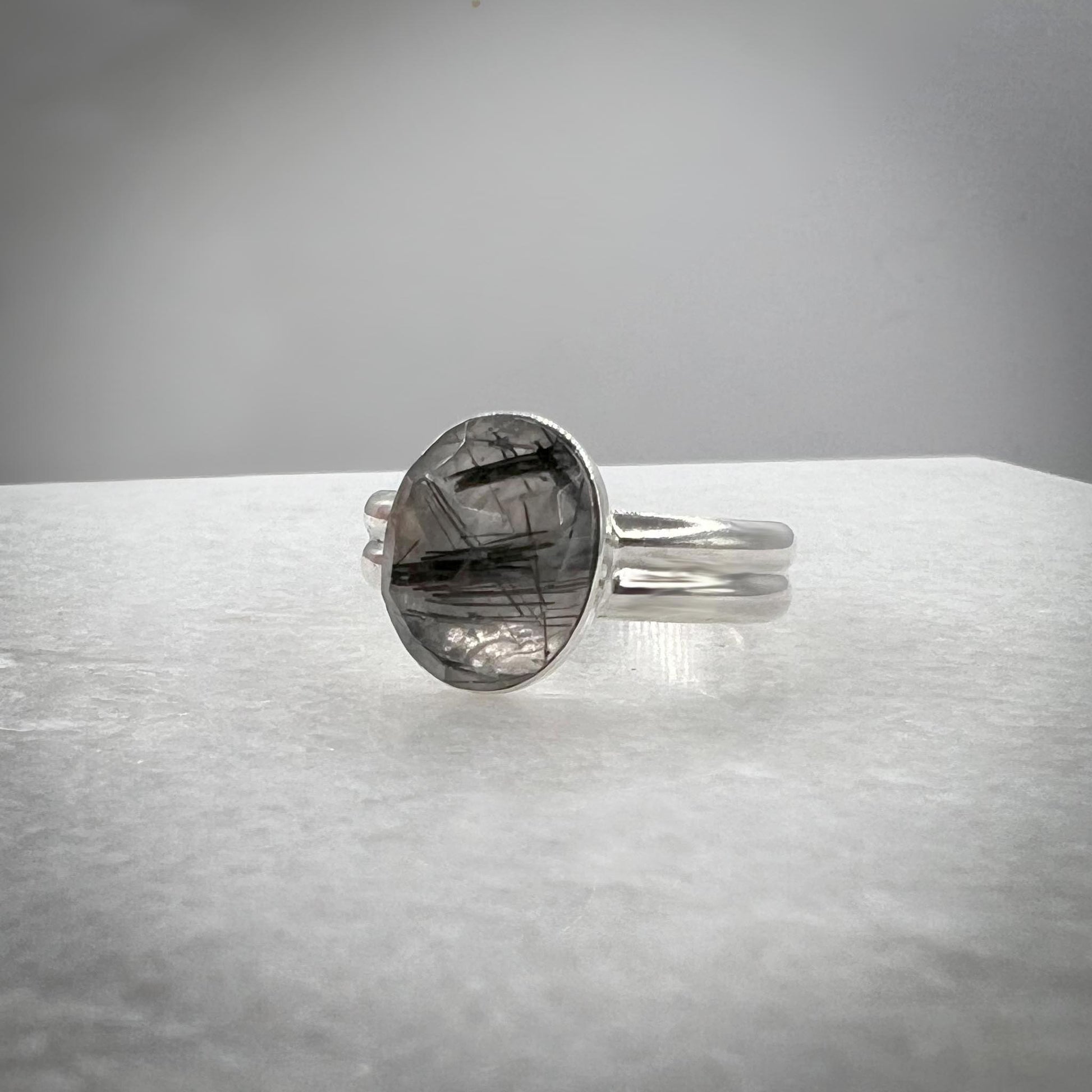 Black Rutile silver ring