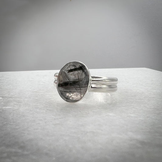 Black Rutile silver ring