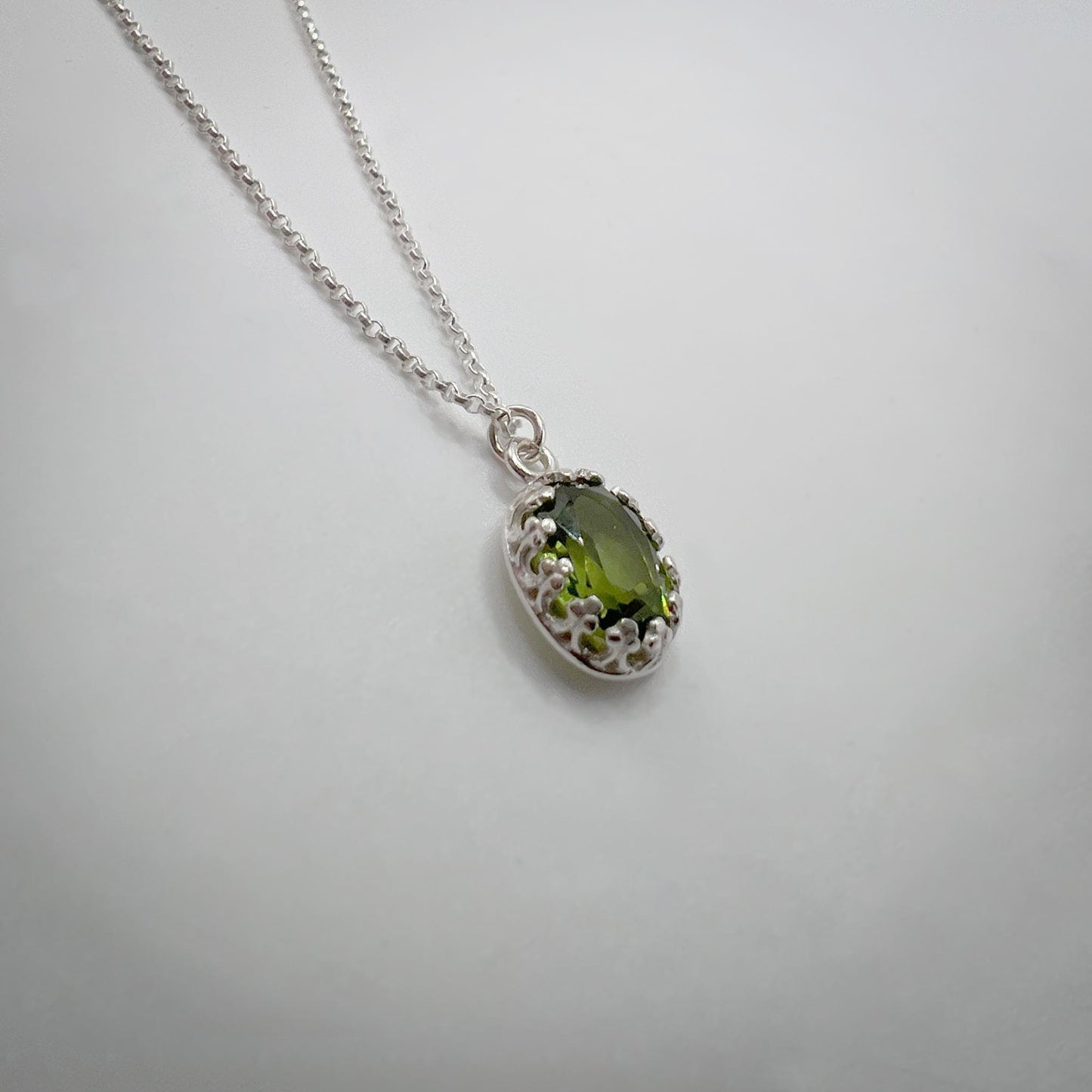 Green Czech Moldavite silver necklace