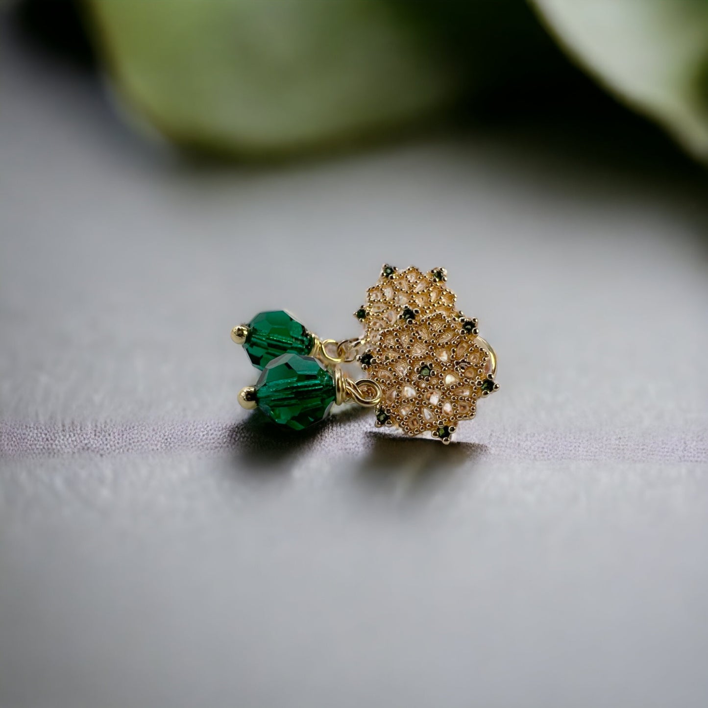 Green Crystal gold earrings