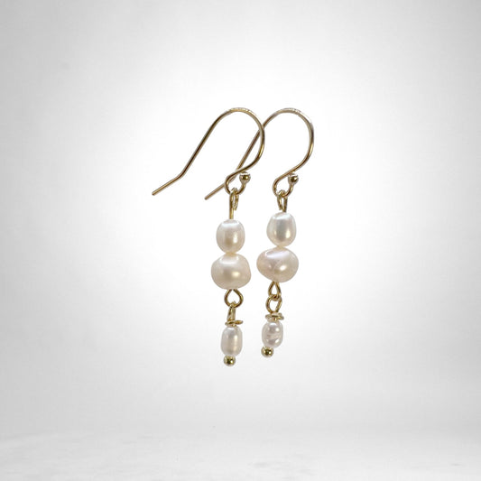 Three Pearl gold drop earrings