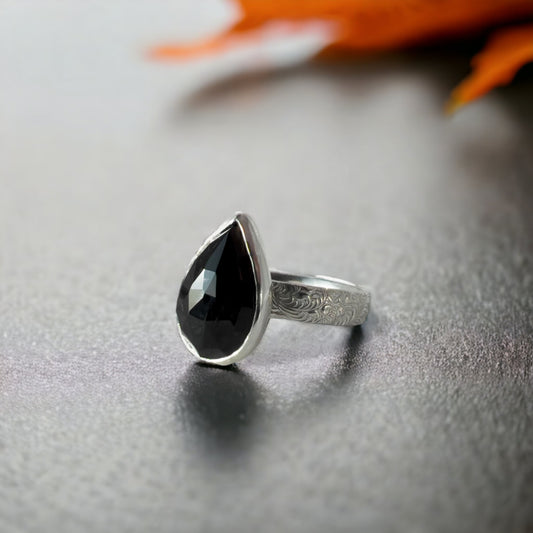 Black Tear silver ring