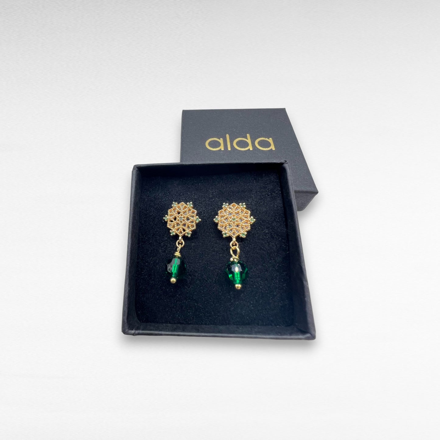 Green Crystal gold earrings