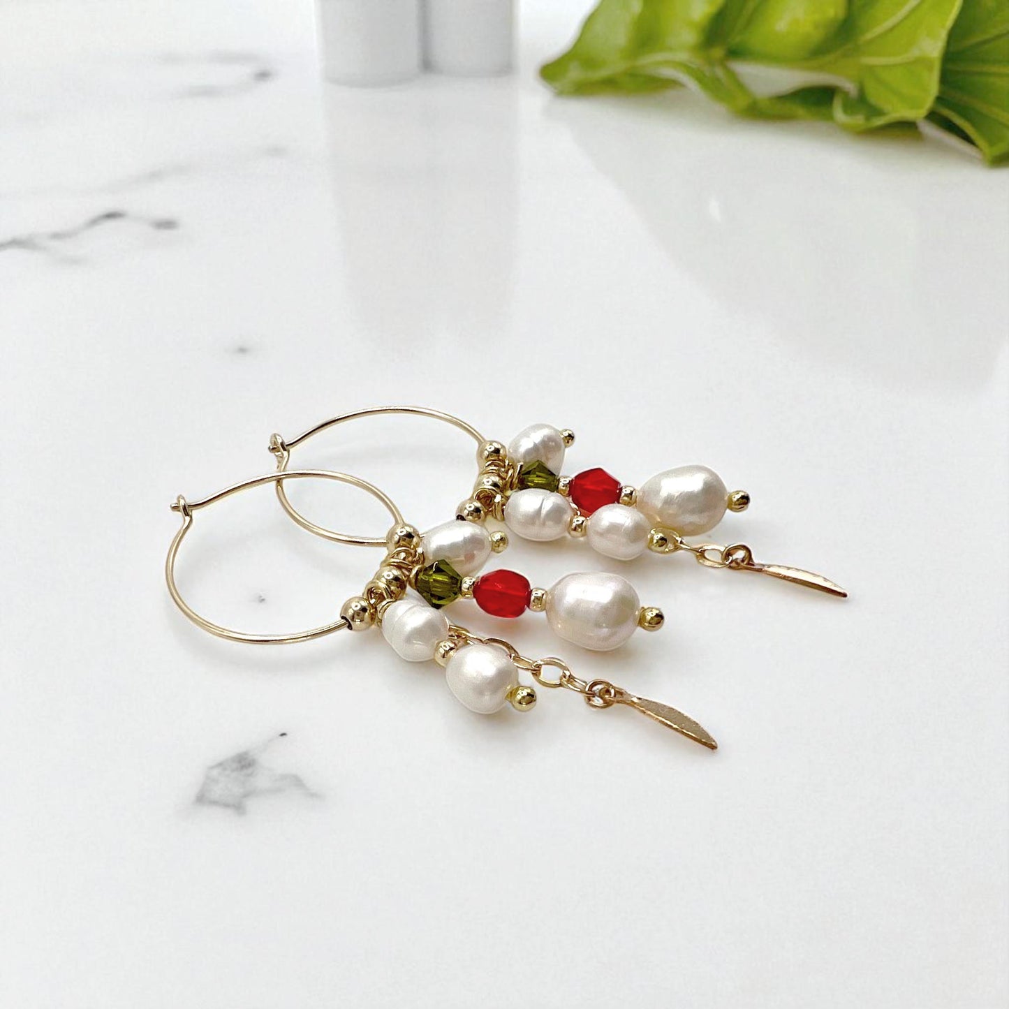 Gold hoops with Pearls & colorful crystals