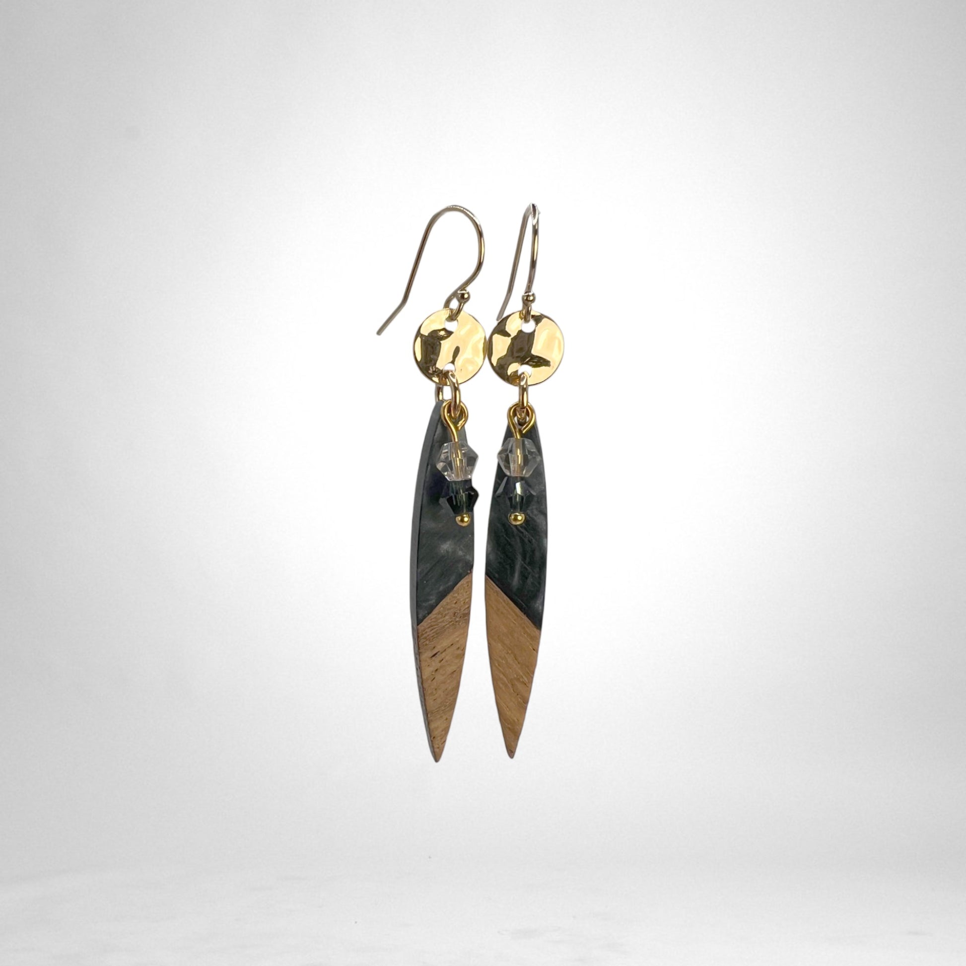 Wood Charm gold earrings