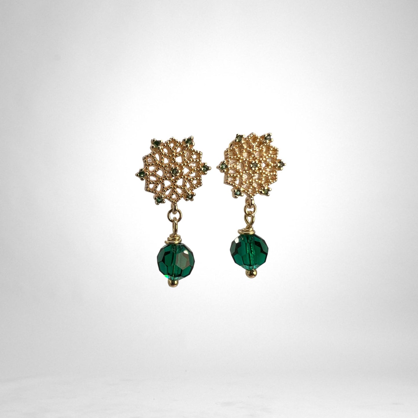 Green Crystal gold earrings