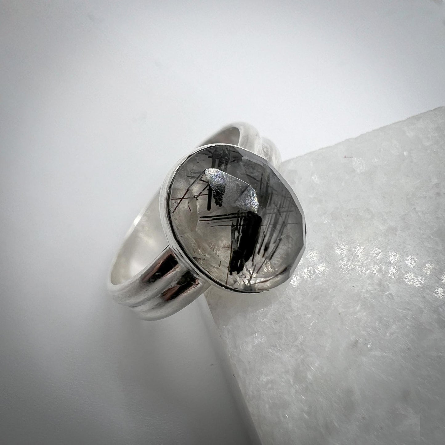 Black Rutile silver ring