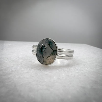 Moss Agate silver ring